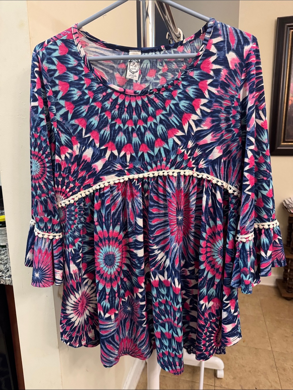 By Together Navy and Pink Floral-Print Babydoll Tunic